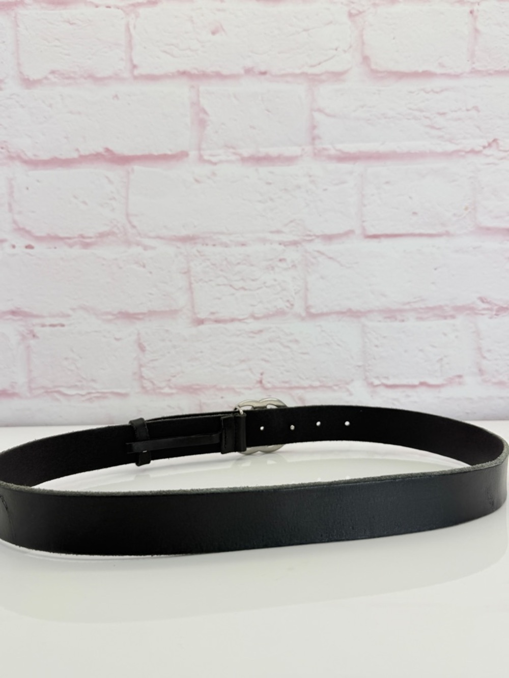 Authentic Gucci Black Raw Edge Leather Marmont Belt Silver Buckle 414516 85/34 - Picture 4 of 12